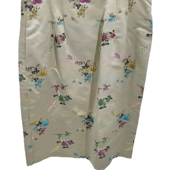 Vtg 60's Womens Dress 2pc Set Asian Satin Sheath‎ Bolero Jacket Gold Floral Sz M - Picture 10 of 17